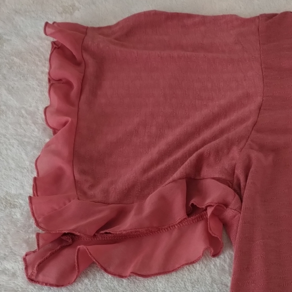 ONE WORLD Pink Flutter Sleeve Blouse with Ruffled Details - Picture 5 of 7